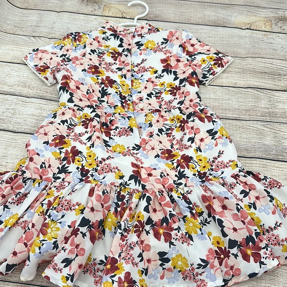 Janie and Jack Floral Dress, Button up back, Bow at neck, Lined, Size 5